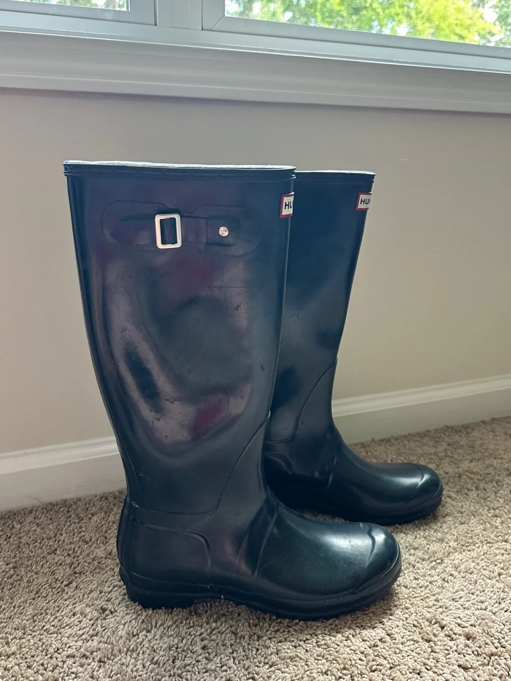 Hunter Women's Original Tall Gloss Rain Boots, Navy, Size 11